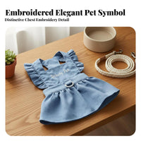 Ruffled Straps Denim Dog Dress with Leash Lightweight Material Denim Dog Dress Breathable for Young Dogs, Cats, Walking, Outdoor