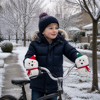 Women's Winter Lambswool Lined Warm Cartoon Plush Gloves with Neck Strap for Cycling