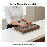 Large Capacity 40-Slot Bracelet Display Tray High-End Design Wooden Bangle Storage Tray Sturdy Wood Frame