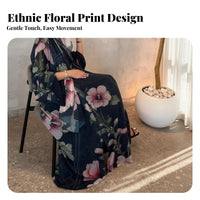 Floral Print Abaya Set Matching Headscarf Open Front Cardigan Robe Full Length Printed Middle Eastern Design Kaftan for Muslim Women, Adults, Eid