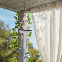 Mediterranean Style Wooden Sailboat Wind Chime Decor