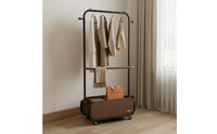 Rolling Clothes Rack with Storage Bin Space Saving Mobile Garment Rack with Shelf Large Capacity Bedroom Valet Stand for Entryway, Dorm Room