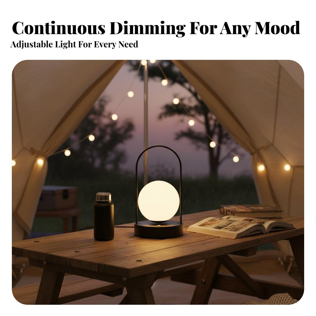 Portable Lantern with Handle Modern Design Power-Storing LED Lantern Lightweight Cordless Bedside Lamp for Campers, Bedroom, Camping, Study Room