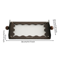 Tabletop Storage Tray Ribbed Tray with Wooden Handles Wavy Organizer for Living Room