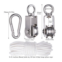 Pulley Block with Rope Heavy-Duty Pulley with Carabiner Double-Bearing Hoist for Outdoor