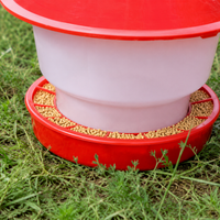Poultry Feeder Chicken Feeder Automatic Feeder Plastic Durable Red White With Lid Rainproof Scratch Resistant
