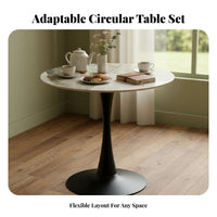 5 Pieces Modern Design circular table with 4 Shell Chairs Sturdy Construction Household Furnishing Ergonomic supportrest for Business Owners, Apartment Dwellers, Reception Area, Meeting Room, Small areas, Kitchen
