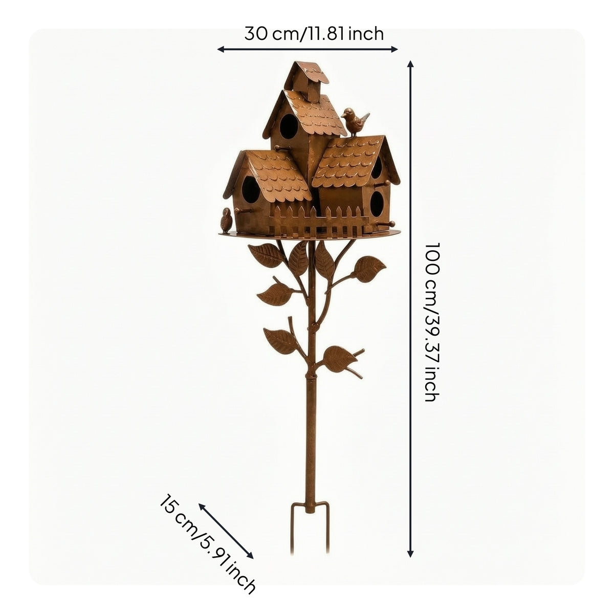 Metal Birdhouse Stake Rustic Garden Stake with Birdhouse Bird House with Pole Decorative Long-Lasting for Gardeners, Gardens