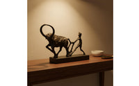 Plowing Ox Figurine Cast Iron Abstract Ox Statue Farmer Animal Sculpture for Hotel