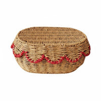 Paper Rope Storage Basket Handwoven Lidded Woven Basket Texture Braided Container Bin with Lid for Vanity