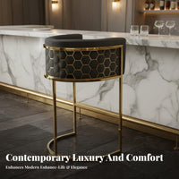 Luxury Design Honeycomb Back High Stool With Backrest Counter Chair Stable Base Seating Furniture Upholstered Seat for Bar Owners, Homeowners, Adults, Restaurant, Cafe, Kitchen Island, Dining Room