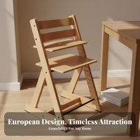 Solid Wood Adjustable Wooden High Chair Safe and Stable Wooden High Chair Ergonomic Design 5-Point Safety Harness for Toddlers, Babies 6+ Months, Mealtime, Study Room, Kitchen, Bedroom