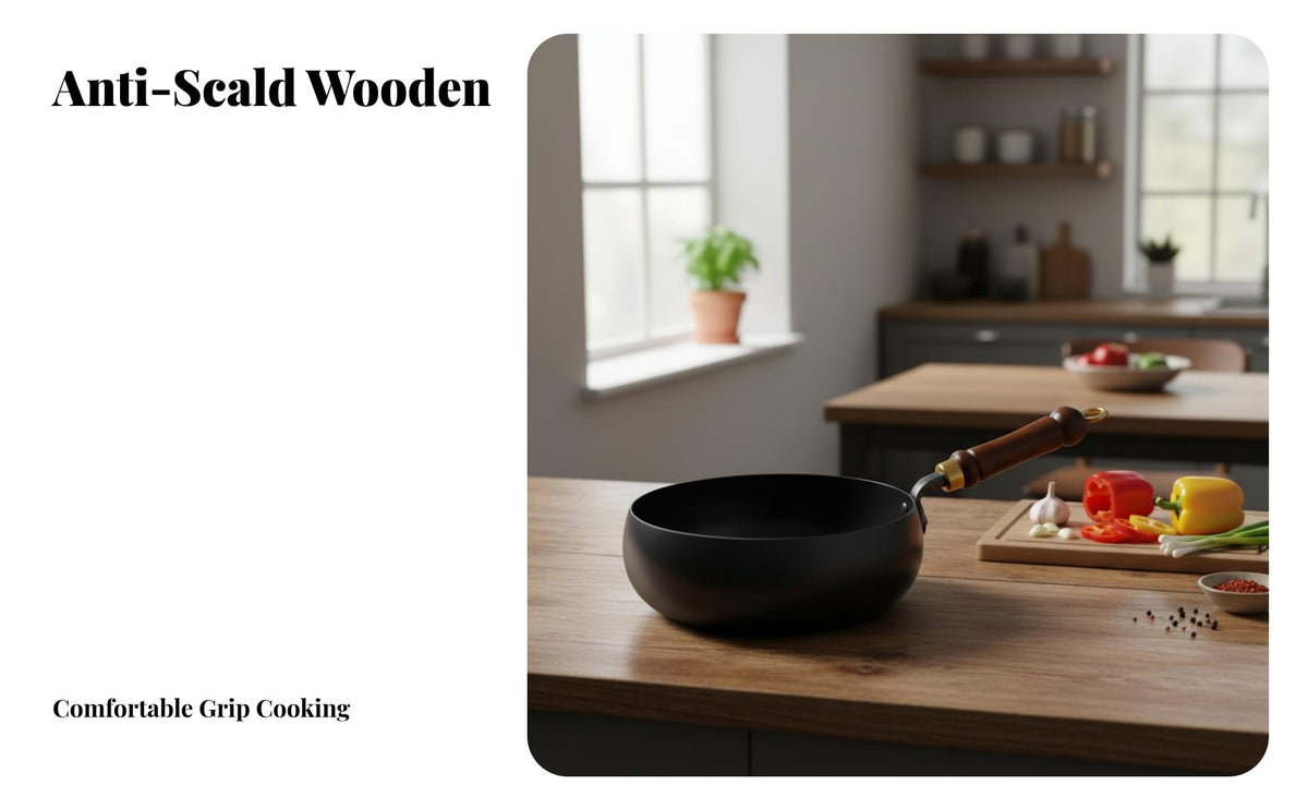 Hand Hammered Iron Wok Coating Handcrafted Iron Pan Multi-Cooktop Compatible Hammered Surface Wok for Individuals, Apartments, Dorm Rooms
