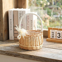 Easter Egg and Gift Basket for Kids, Wicker Rattan with Handle and Ribbon, Hand Woven Storage Baskets with Liner, Handmade Hamper for Girls