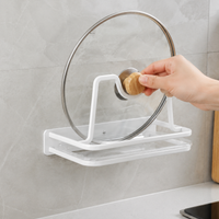 Wall-Mounted Pot Lid Holder, M-Shaped Carbon Steel Pan Lid Organiser with Drip Tray, Modern Minimalist Kitchen Lid Rack, Rustproof Single Slot Storage