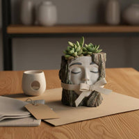 Wood Facial Planter Unique Facial Planter Indoor Outdoor Use Resin Pot for Garden
