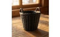 Woven Dollhouse Basket with Handles Rustic Miniature Basket with Handles Realistic Miniature Fireplace Accessory for Diorama