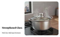 Heat-Resistant Glass Pot Lid Thickened Stainless Steel Rim Glass Lid See-Through Design Stainless Steel Skillet Cover for Chefs, Adults, Kitchen