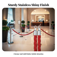 Thickened Stainless Steel Rope Stanchion Non-Slip Rubber Base Stanchion and Rope Set Polished Finish Queue Line Pole Long-Lasting for Hotel Managers, Business Owners, Party Hosts, Hotels, Airports, Grand Openings, Theaters