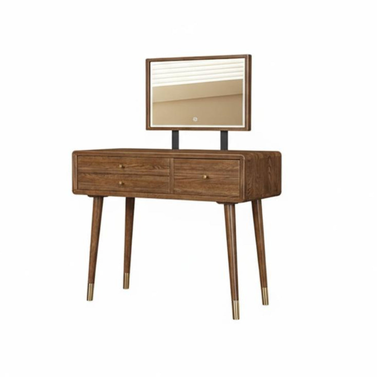 Dense Wood Construction Wooden Vanity Set with Round Mirror Nordic Design Vanity Set with Lighted Mirror Large Storage Capacity Dressing Table Includes Matching Stool for Women, Adults, Homeowners, Walk-in Closet, Apartment
