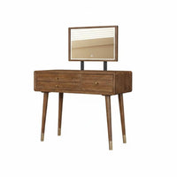 Dense Wood Construction Wooden Vanity Set with Round Mirror Nordic Design Vanity Set with Lighted Mirror Large Storage Capacity Dressing Table Includes Matching Stool for Women, Adults, Homeowners, Walk-in Closet, Apartment