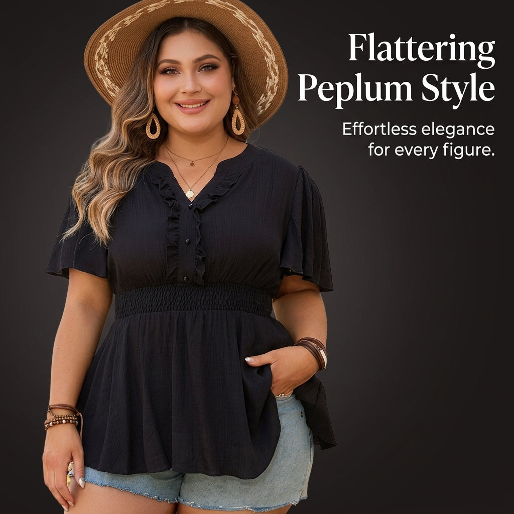 Shirt, Plus Size Blouse for Women, Oversized Polyester V-Neck Long Sleeve Top, Comfortable Daily Wear for Commute, Flattering Loose Fit Design