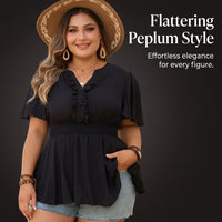 Shirt, Plus Size Blouse for Women, Oversized Polyester V-Neck Long Sleeve Top, Comfortable Daily Wear for Commute, Flattering Loose Fit Design
