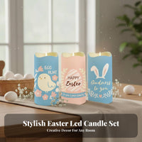 3 Pieces Easter Decorative Candles Easter LED Candle Set Selectable LED Pillar Candle Set for Mantelpiece, Living Room