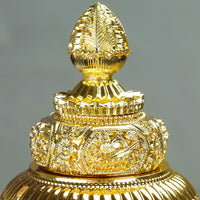 Tibetan Three-Tier Rice Box for Buddhist Altar with Eight Auspicious Symbols
