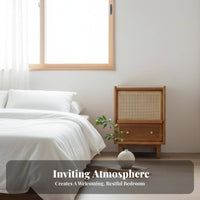 Japanese design Single-Drawer Rattan Nightstand Space-Saving Narrow Design Bedside Table Minimalist Aesthetic Household Furniture sturdy Wood Legs for Apartment Dwellers, Homeowners, Students, Bedroom, Small Spaces, Living Room, Hallway