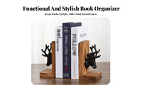 Versatile Decor Decorative Elk Book Stand Anti-Slip Bottom Wooden Deer Head Bookend Hand Polished for Students, Desk, Study Room, Bookshelf