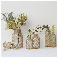 Handmade Rope-Wrapped Glass Vase for Dried Flowers, Cylindrical, Rustic Style