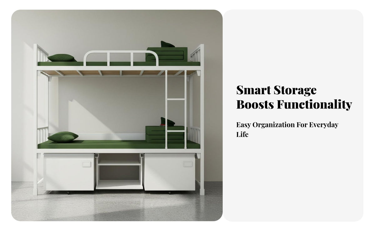 Steel Bunk Bed Space-Saving Design Stacked-Level Iron Bed Guardrails Dormitory Furniture for Students, Workers, Dorm Room, Hostel, Small Areas