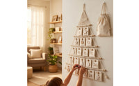 Bohemian Boho Christmas Tree Wall Hanging Handmade Macrame Christmas Tree Reusable Cloth Advent Calendar with Pockets Woven for Families, Apartments, Classrooms