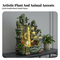 Quiet Operation Rockery Waterfall Fountain Sturdy Construction Feng Shui Water Fountain Artisan-Made Sculpture Indoor Rockery Waterfall with Mist for Living Room, Office, Hotel Lobby, Garden