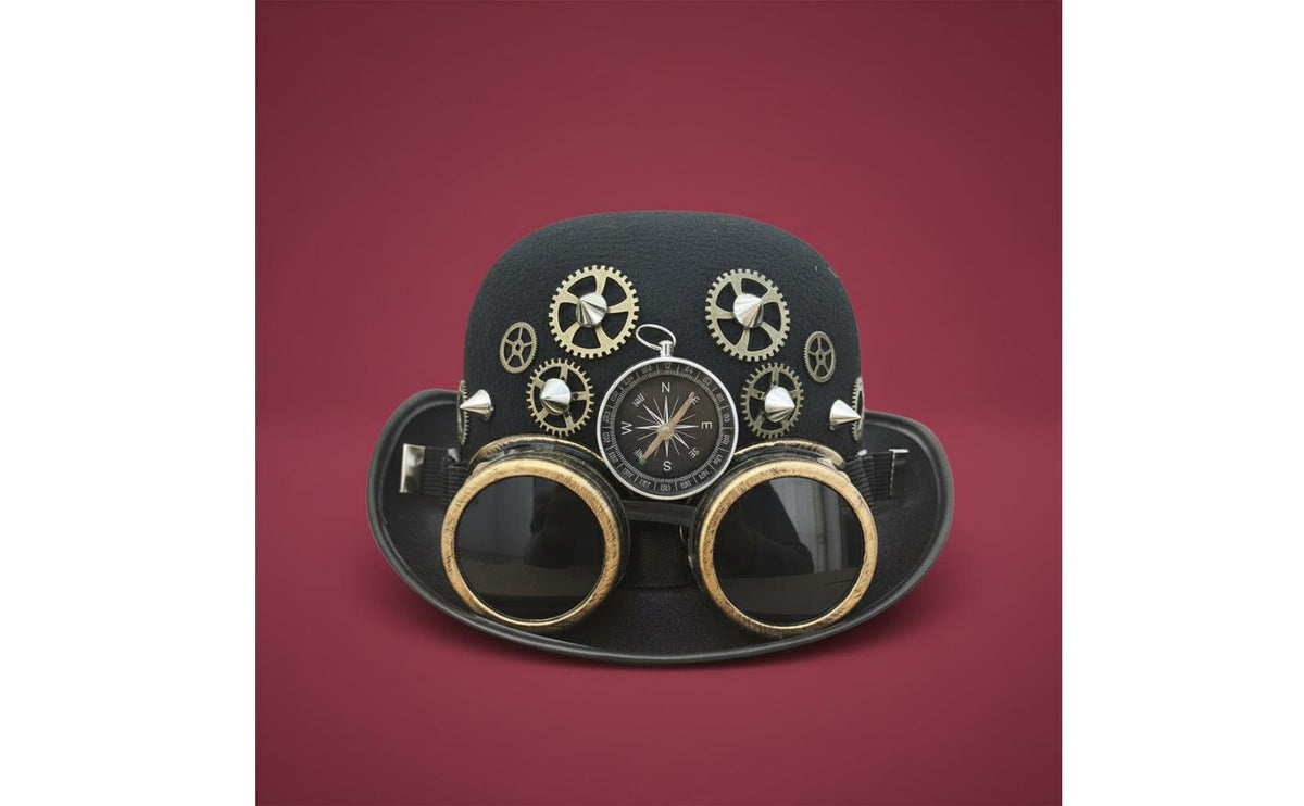 Steampunk Hat Goggles Gear and Rivet Details Gears Compass Hat for Cosplayers