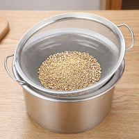 Stainless Steel Colander with 1mm Fine Mesh, Rice Colander and Vegetable Strainer Set, Washing Rice Tool with Basin and Lid for Home Cooking