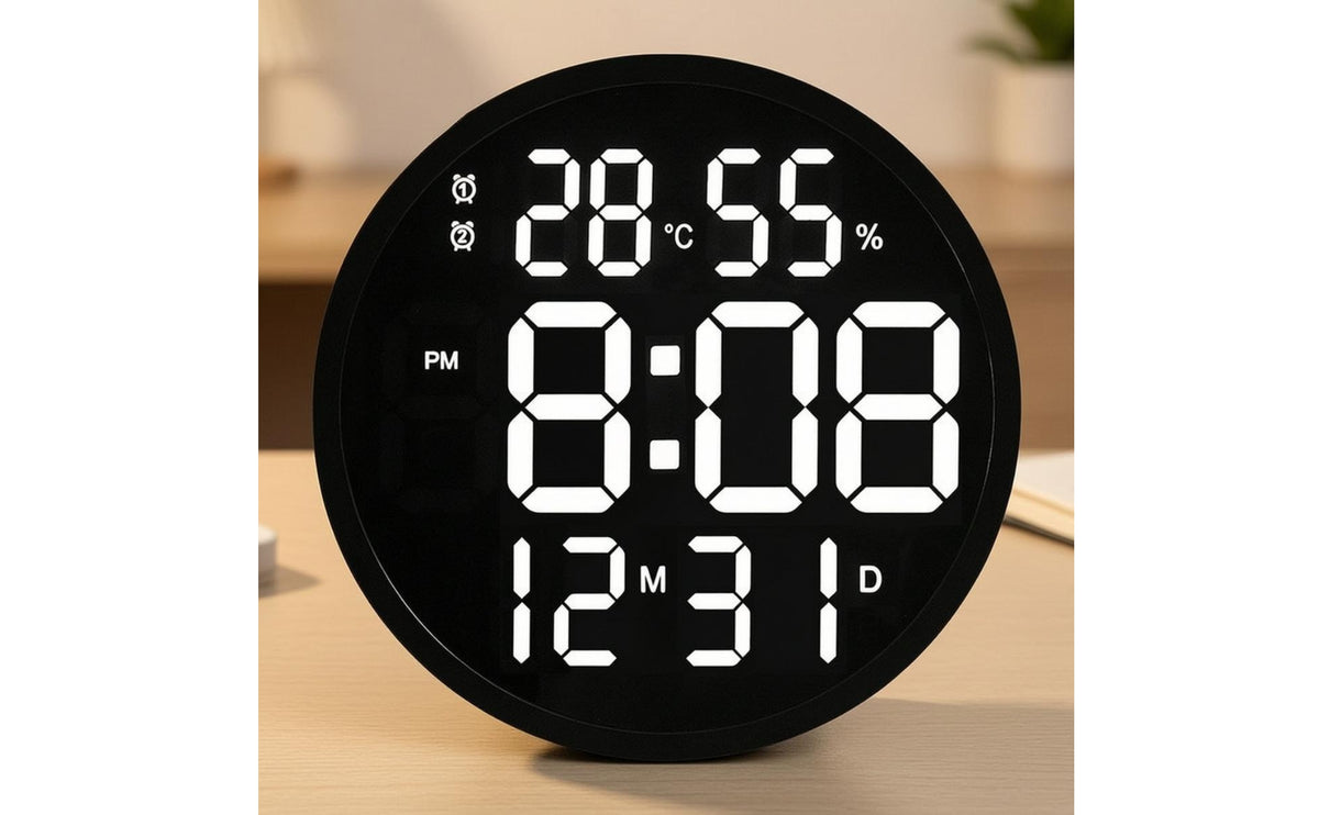 Digital Wall Clock with Temperature Electronic Digital Wall Clock with Humidity Bright Numbers for Living Room, Study