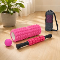 Fascia Roller Set Violet 33cm Hollow, EVA Foam, Fascia Ball 6.3cm, Massage Ball & Massage Stick 38cm, for Muscle Relaxation & Fitness