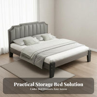 Nordic Design Bed Frame Minimalist Design Upholstered Headboard Bed Frame No Box Spring Needed Modern Wooden Bedstead for Renters, Homestay
