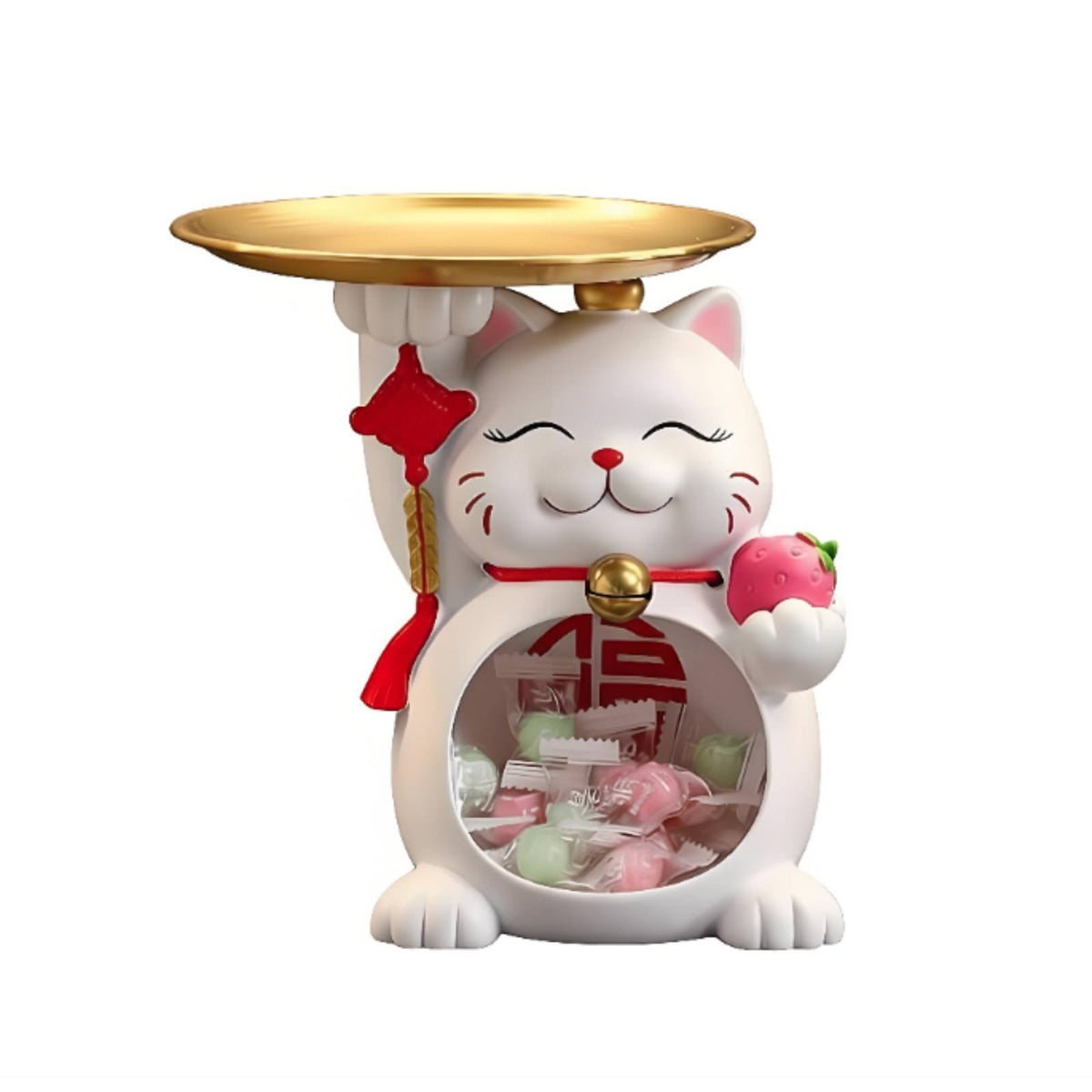Fortunate feline Key Bowl Large Capacity wide opening feline Statue Modern artistic