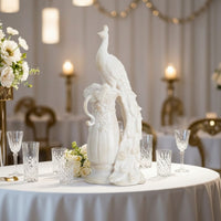 Peacock Statue with Pedestal Imitation Jade Peacock Sculpture Ivory-White Decor for Home Stylists, Entryway, Wedding
