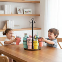 Cup Holder Rack with Wooden Base Compact Rotating Cup Stand Modern Tumbler Holder   for Pantry