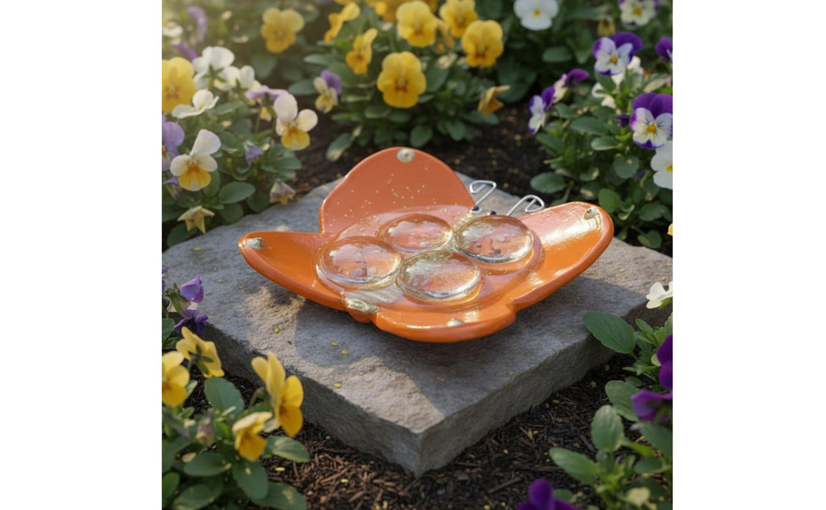 Attracts Butterflies & Bees Butterfly Puddler Weather Resistant Bee Watering Station Easy to Clean Ceramic Butterfly Water Dish Includes Glass Marbles for Gardeners, Nature Lovers, Backyard, Flower Bed, Patio