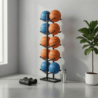 Freestanding Ball Storage Rack Five-Tier Ball Storage Rack Double-Row for Daycares, Training Areas