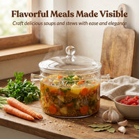 Glass Cooking Pots with Lid, High Borosilicate Glass Stockpot, Double Ear Handles, Universal Stovetop Compatible, Modern Minimalist Design