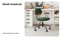 Rolling Casters Wheeled Low-Back Armrest Chair Modern Aesthetic Desk Seat 360-Degree Swivel Office Furniture Adjustable Height for Students, Home Workers, Adults, Bedroom, Study Room, Dressing Area, Small Areas