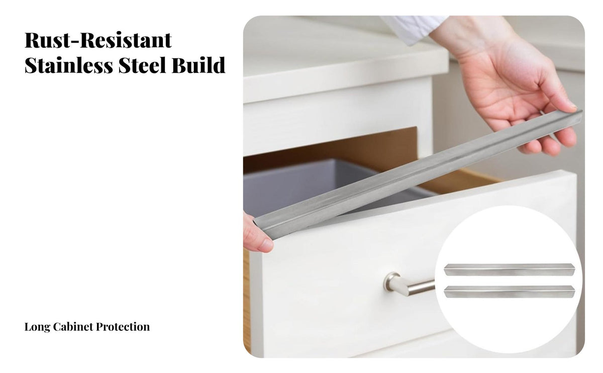 2 Pieces Stainless Steel Drawer Protector Rustproof Cabinet Door Edges Protectors for Kitchen, Under Sink, Lavatory