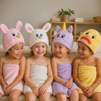 Coral Fleece Unicorn Hair Drying Cap for Adults and Children, Super Absorbent Cartoon Bath Towel