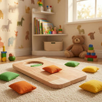 Natural Wood Sandbag Tossing Board Polished Finish Wooden Throwing Board Rounded Corners Cloth Game Set Oval Cutout for Children